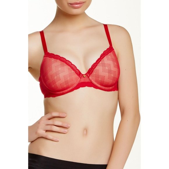 NATORI Geo Contour Underwire T-Shirt Bra #732065 Red 32C NEW - Picture 1 of 7